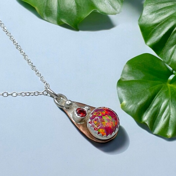 🌺 Artisan Opal, Sterling & Copper Necklace - Picture 9 of 11